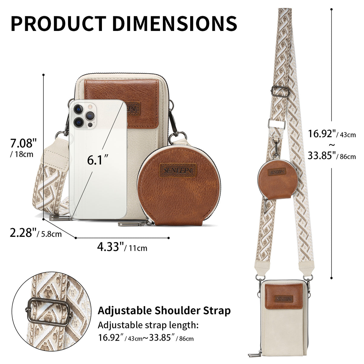 Women's Crossbody Phone Bag with Coin Pouch PU Leather Shoulder Purse Adjustable Wide Strap for Travel & Daily Use Brown