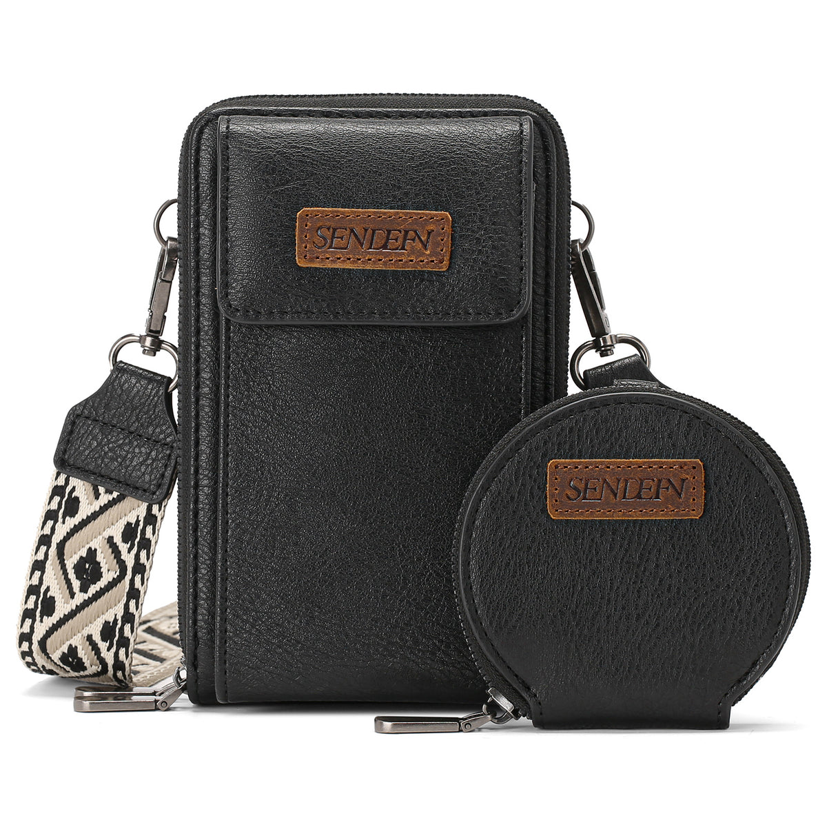 Women's Crossbody Phone Bag with Coin Pouch PU Leather Shoulder Purse Adjustable Wide Strap for Travel &amp; Daily Use Black