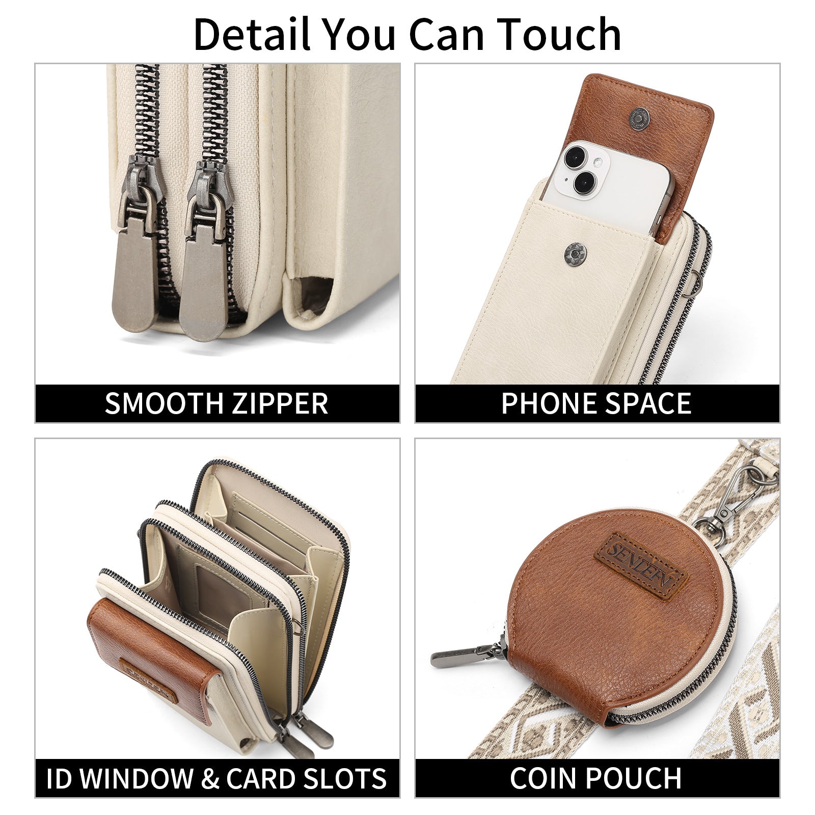 Women's Crossbody Phone Bag with Coin Pouch PU Leather Shoulder Purse Adjustable Wide Strap for Travel & Daily Use Black