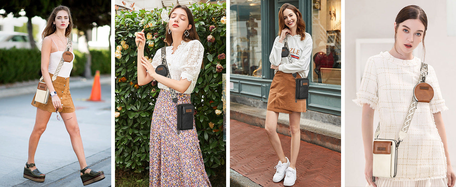 Women's Crossbody Phone Bag with Coin Pouch PU Leather Shoulder Purse Adjustable Wide Strap for Travel & Daily Use Black