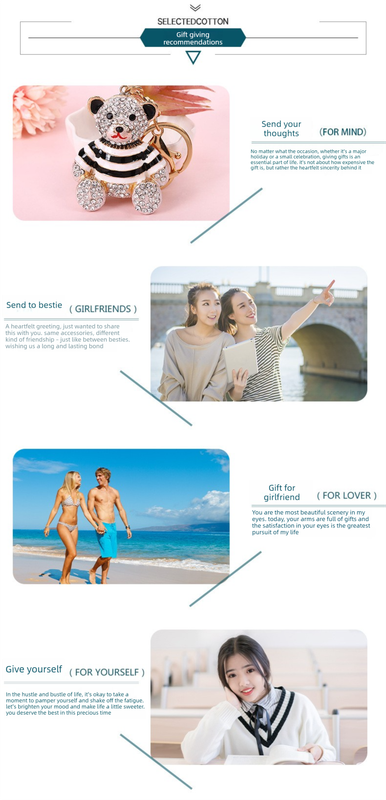 Peach Stripe Crystal Bear Keychain Sparkly Rhinestone Bag Charm Cute Alloy Keyring Gift