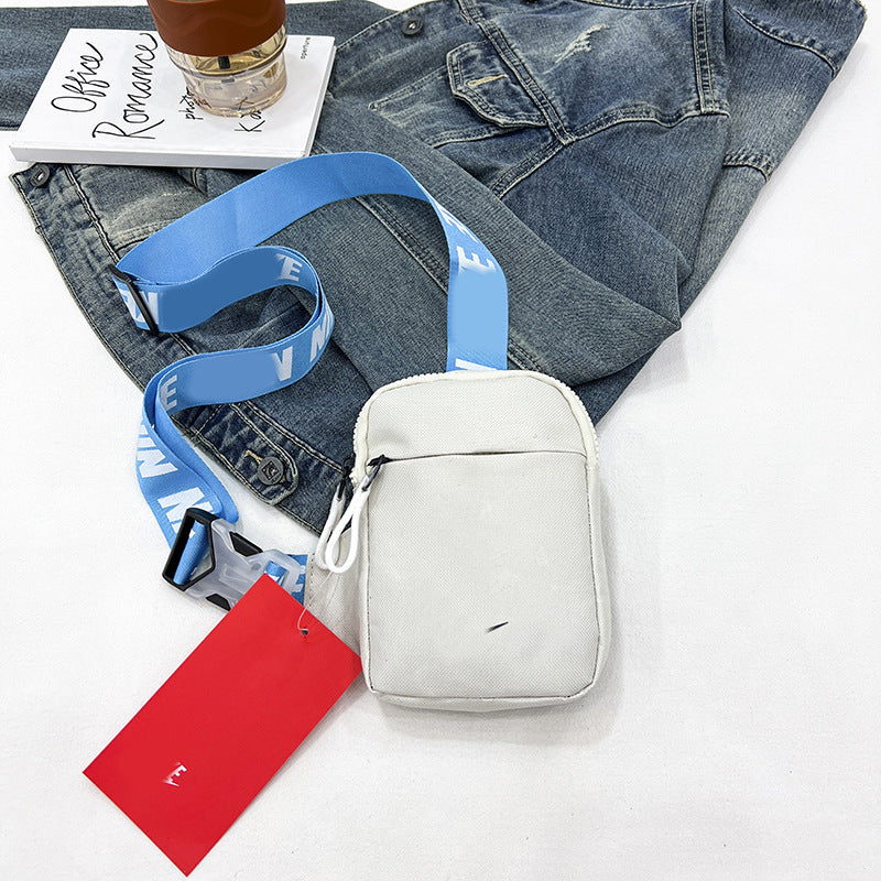 Unisex Mini Nylon Crossbody Sling Bag Chest Pouch Adjustable Wide Strap Lightweight Beige for Travel Sports & Festivals