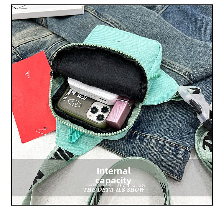 Unisex Mini Nylon Crossbody Sling Bag Chest Pouch Adjustable Wide Strap Lightweight Beige for Travel Sports & Festivals