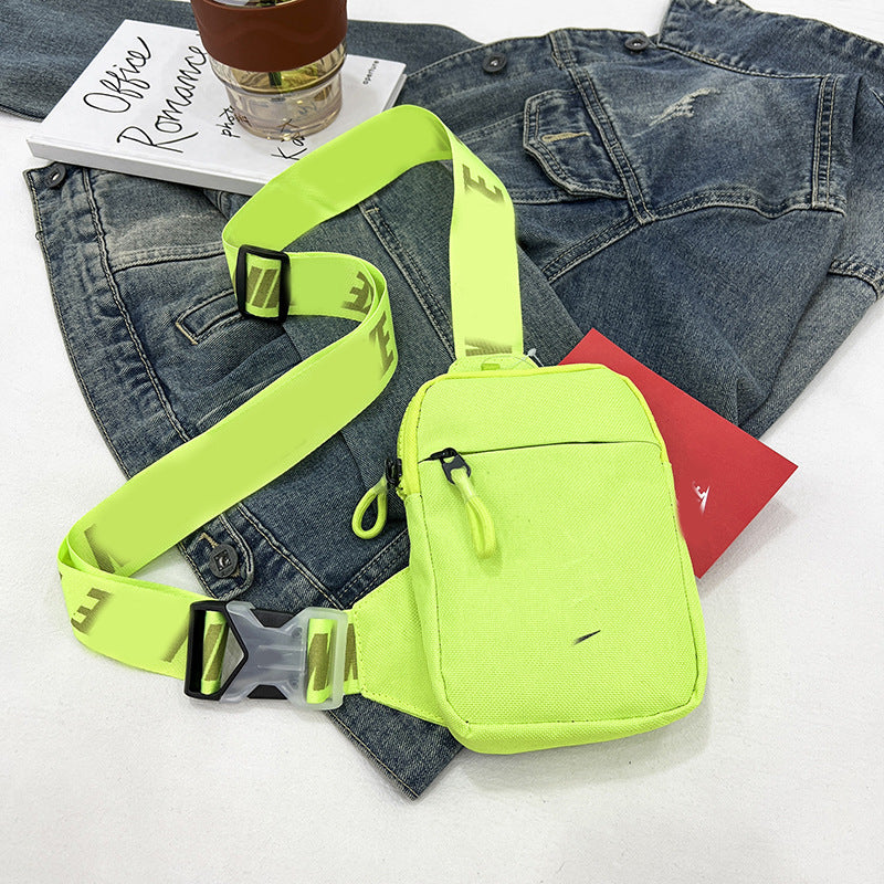 Unisex Mini Nylon Crossbody Sling Bag Chest Pouch Adjustable Wide Strap Lightweight Bright Green for Travel Sports &amp; Festivals