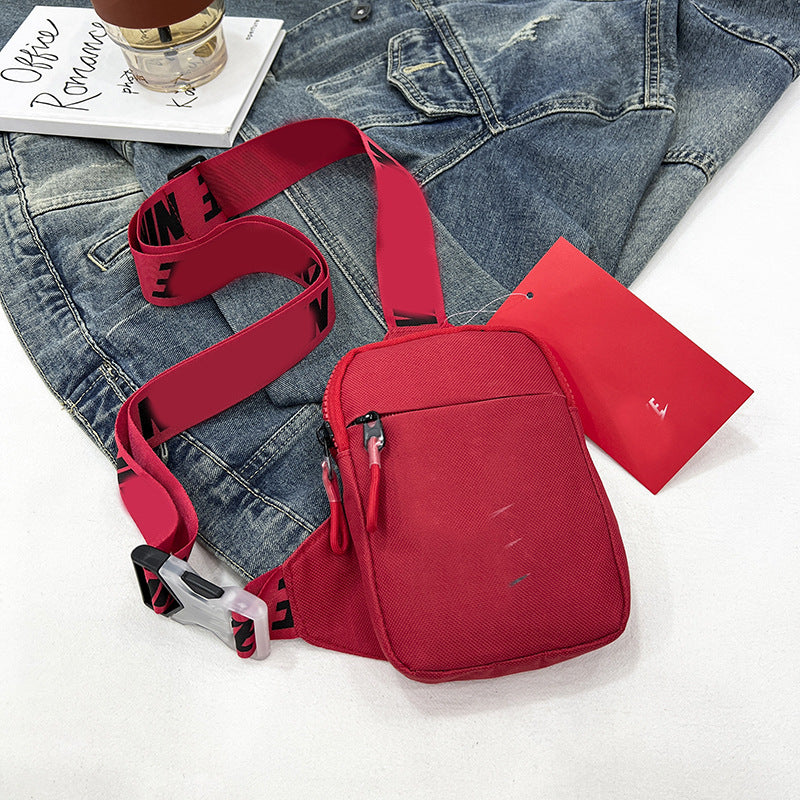 Unisex Mini Nylon Crossbody Sling Bag Chest Pouch Adjustable Wide Strap Lightweight Red for Travel Sports &amp; Festivals