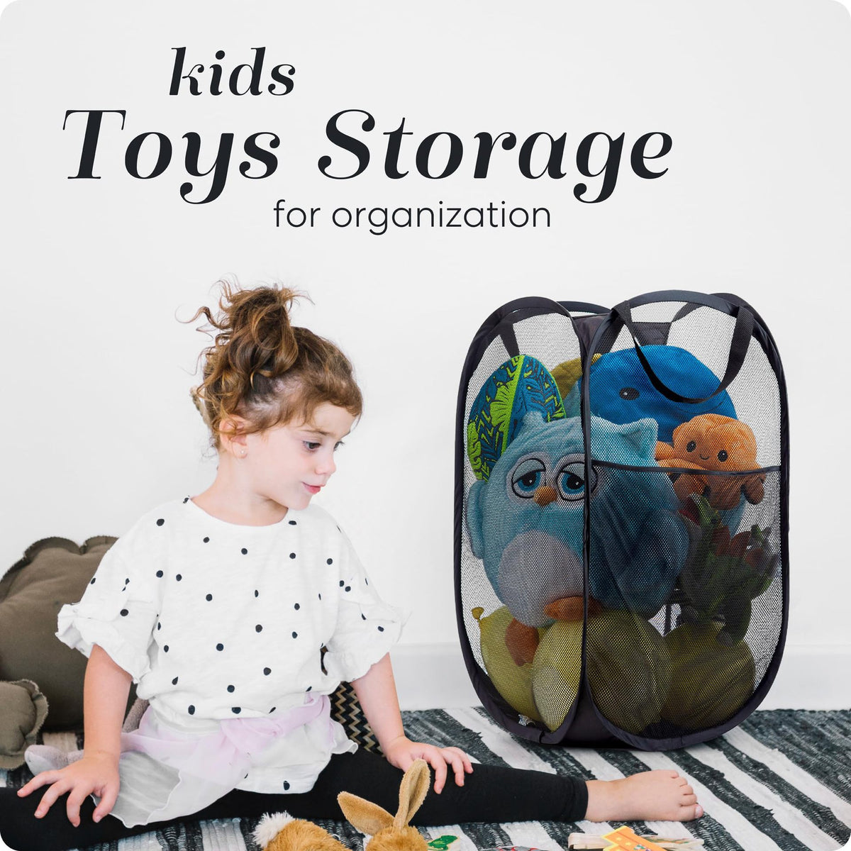 2 PCS Mesh Pop Up Laundry Hamper Collapsible Washing Basket with Side Pocket & Reinforced Handles Portable Dirty Clothes Bin for Dorm Travel & Toy Storage (Black & Grey)