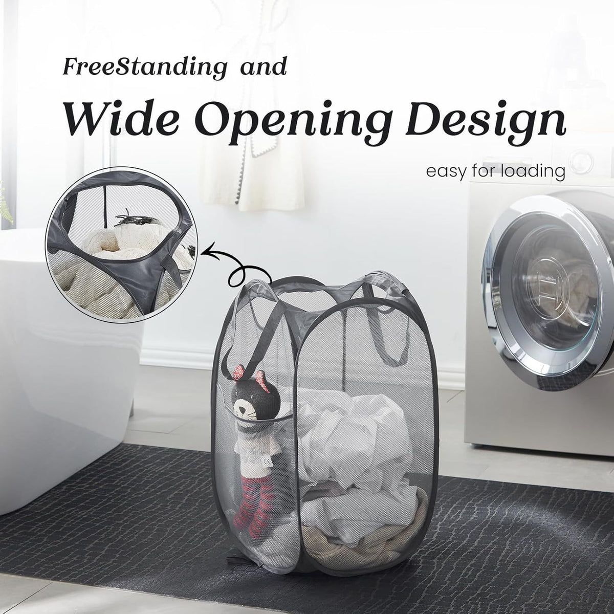 2 PCS Mesh Pop Up Laundry Hamper Collapsible Washing Basket with Side Pocket & Reinforced Handles Portable Dirty Clothes Bin for Dorm Travel & Toy Storage (Sky Blue & Pink)