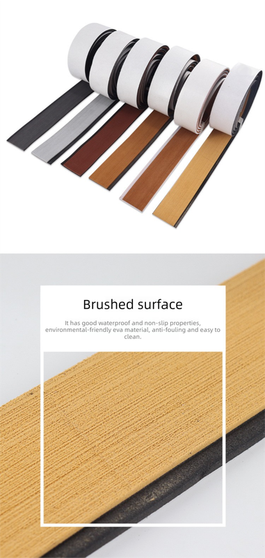EVA Faux Teak Boat Flooring Border Trim Self Adhesive Marine Decking Strip Non Slip Foam Sheet for Yacht Caravan RV (Light Brown & Black, 240cm x 5.7cm)
