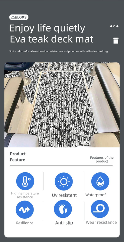 Camouflage EVA Foam Boat Flooring Sheet Self Adhesive Marine Decking Mat Non Slip Grip Roll for Jet Ski Kayak & RV (Black White Camo, 250cm x 26cm)