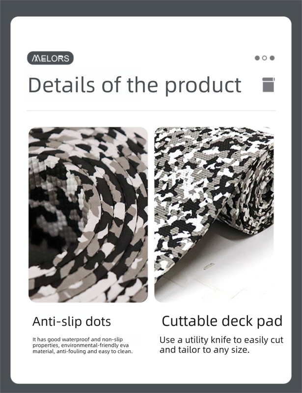 Camouflage EVA Foam Boat Flooring Sheet Self Adhesive Marine Decking Mat Non Slip Grip Roll for Jet Ski Kayak & RV (Black White Camo, 250cm x 26cm)