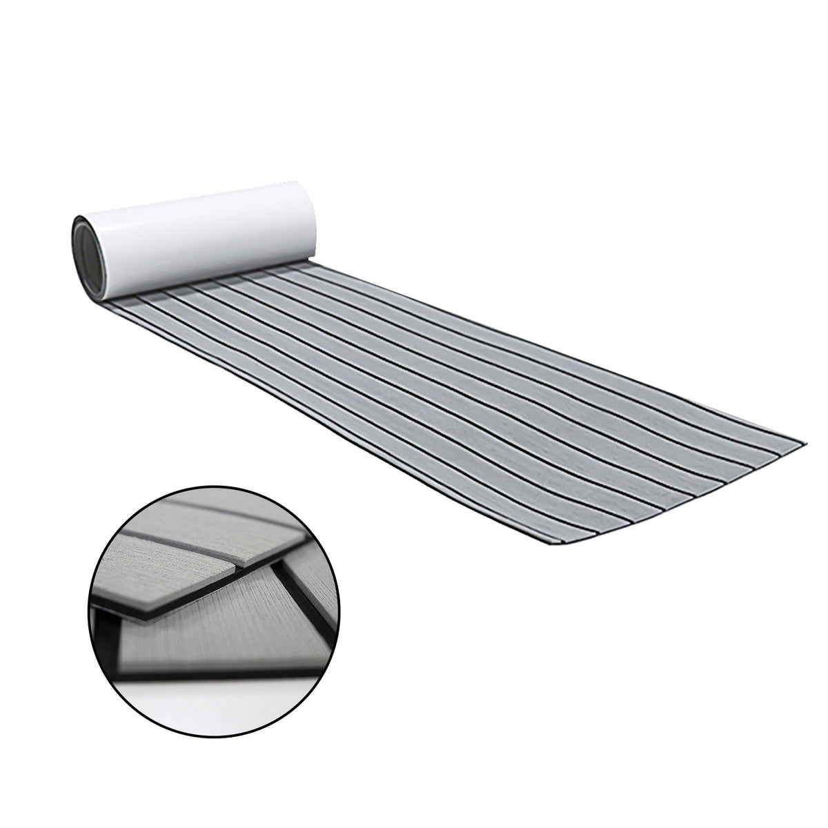 EVA Faux Teak Boat Flooring Sheet Marine Decking Mat Self Adhesive Non Slip Foam for Yacht Caravan &amp; RV (Light Grey &amp; Black, 240cm x 45cm)