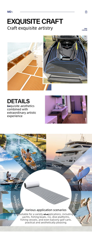 EVA Faux Teak Boat Flooring Sheet Marine Decking Mat Self Adhesive Non Slip Foam for Yacht Caravan & RV (Dark Grey & Black, 240cm x 45cm)