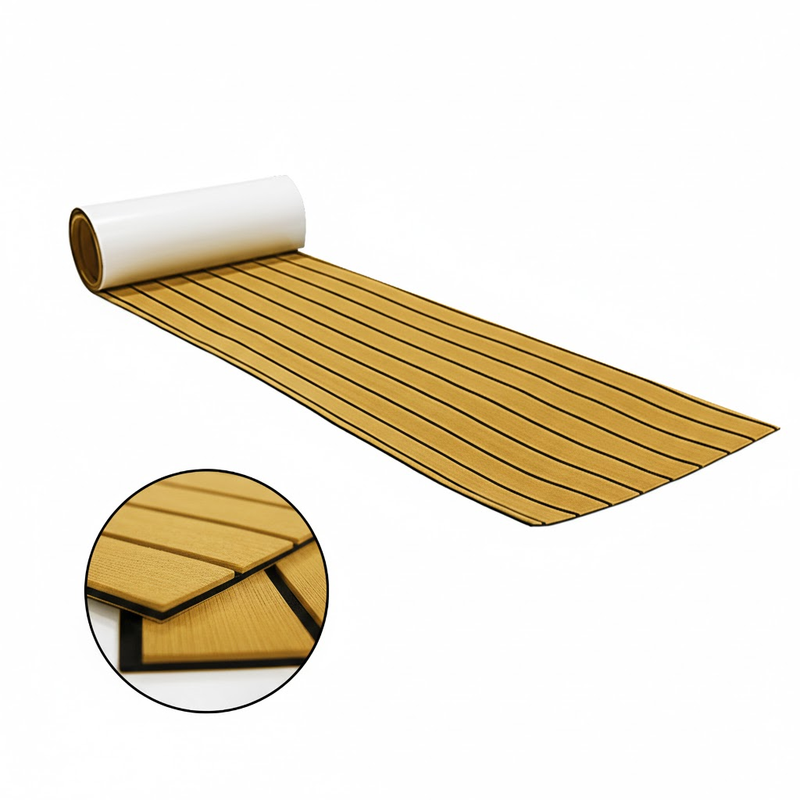 EVA Faux Teak Boat Flooring Sheet Marine Decking Mat Self Adhesive Non Slip Foam for Yacht Caravan &amp; RV (Gold &amp; Black, 240cm x 45cm)