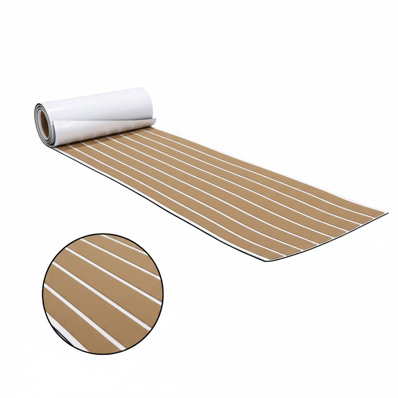 EVA Faux Teak Boat Flooring Sheet Marine Decking Mat Self Adhesive Non Slip Foam for Yacht Caravan &amp; RV (Light Brown &amp; White, 240cm x 45cm)