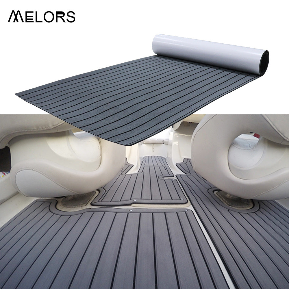 EVA Faux Teak Boat Flooring Sheet Marine Decking Mat Self Adhesive Non Slip Foam for Yacht Caravan &amp; RV (Dark Grey &amp; Black, 240cm x 45cm)