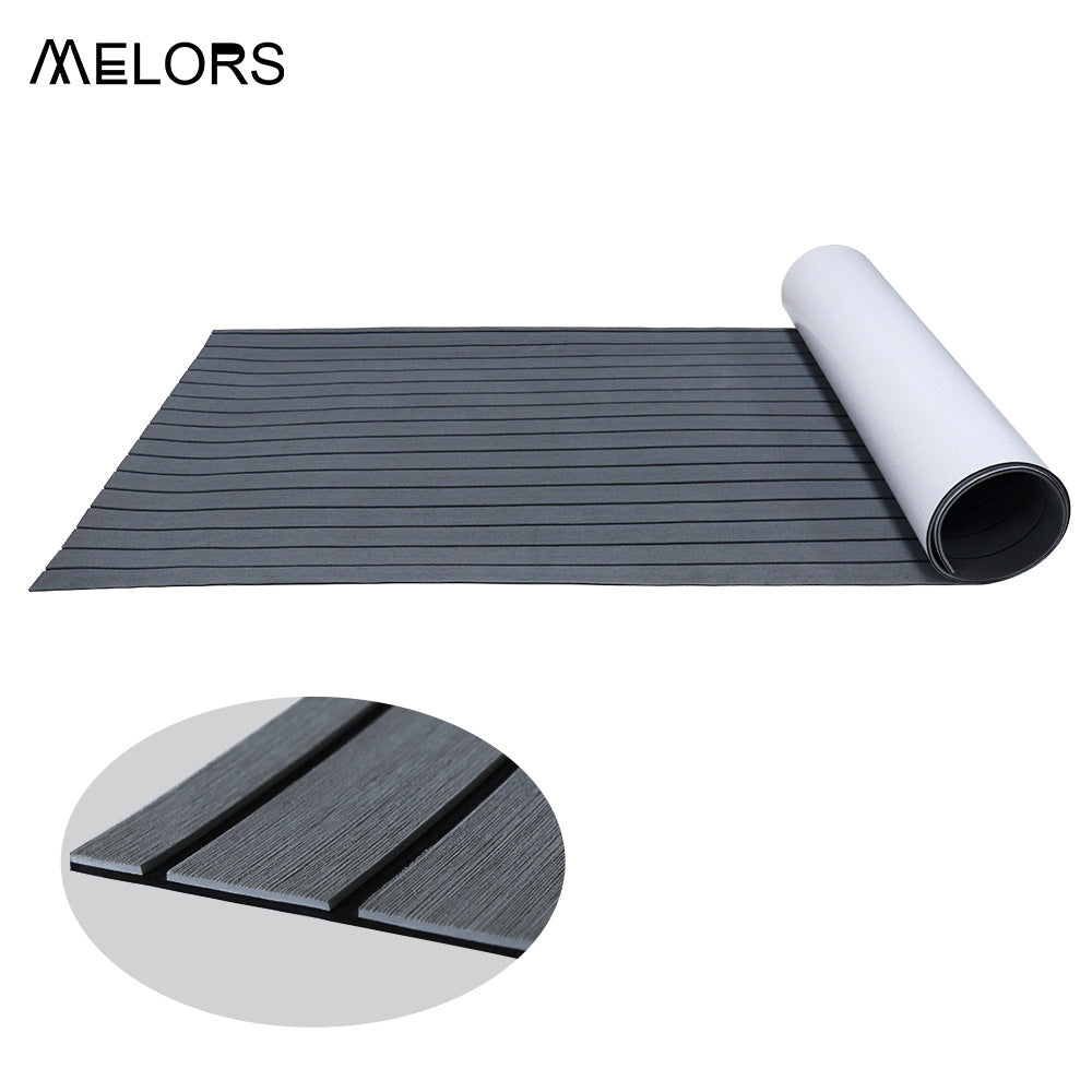 EVA Faux Teak Boat Flooring Sheet Marine Decking Mat Self Adhesive Non Slip Foam for Yacht Caravan & RV (Dark Grey & Black, 240cm x 45cm)