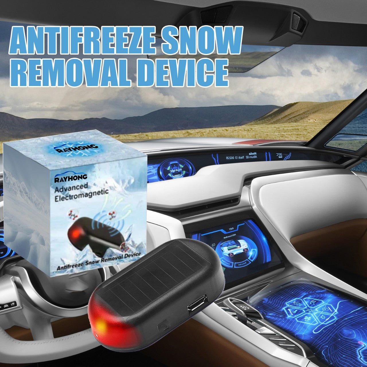 Solar Powered Car Antifreeze Snow Removal Device Electromagnetic Windshield De-icer Anti-Fog Frost Tool for Winter Driving