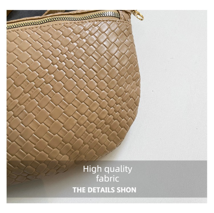 Women's Woven Crossbody Dumpling Bag Soft Vegan Leather Chest Waist Pack with Wide Adjustable Strap for Travel & Festivals (Khaki)