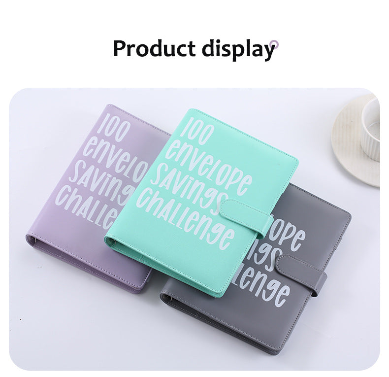 100 Envelope Savings Challenge Binder A5 Budget Planner Book PU Leather Cash Stuffing Money Organiser with Magnetic Closure & Tracker (Black)