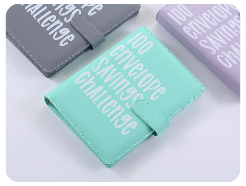 100 Envelope Savings Challenge Binder A5 Budget Planner Book PU Leather Cash Stuffing Money Organiser with Magnetic Closure & Tracker (Black)