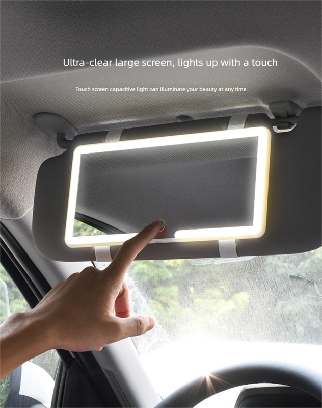 Car Visor Vanity Mirror with LED Lights Rechargeable Ultra-Thin Sun Visor Makeup Mirror 3 Light Modes Touch Control (Black)