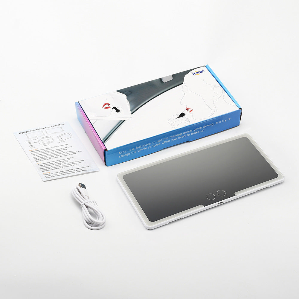 Car Visor Vanity Mirror with Dual Colour LED Lights Rechargeable Sun Visor Makeup Mirror Dimmable Dual Touch Control (White)