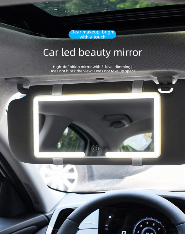 Car Visor Vanity Mirror with Dual Colour LED Lights Rechargeable Sun Visor Makeup Mirror Dimmable Dual Touch Control (White)