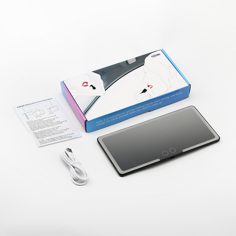 Car Visor Vanity Mirror with Dual Colour LED Lights Rechargeable Sun Visor Makeup Mirror Dimmable Dual Touch Control (Black)