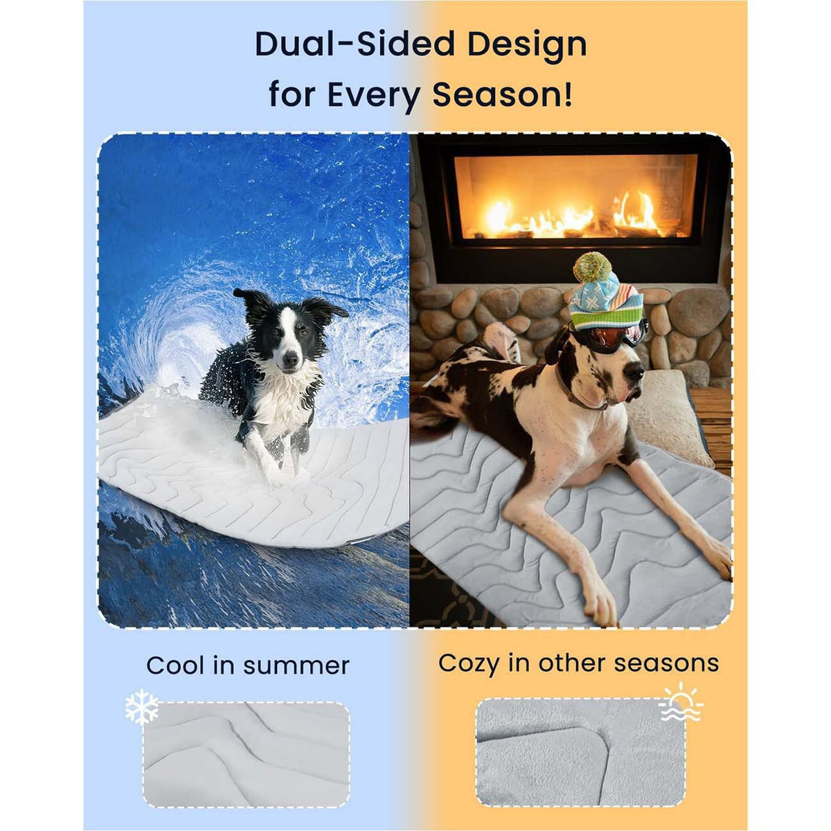 Pet Cooling Mat Self Cooling Pad for Dogs Cats Dual Sided Summer Sleeping Bed Grey Large (122x71cm)