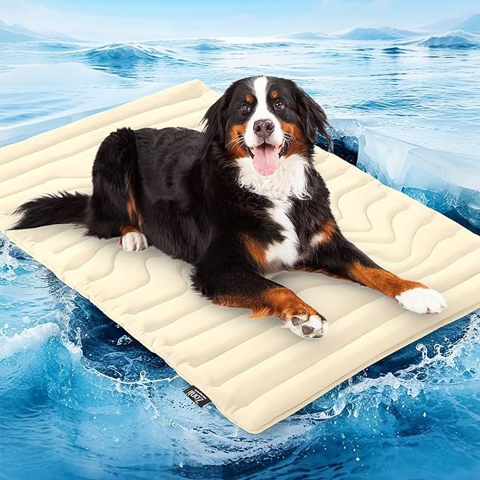 Pet Cooling Mat Self Cooling Pad for Dogs Cats Dual Sided Summer Sleeping Bed Beige Extra large (150x101cm)