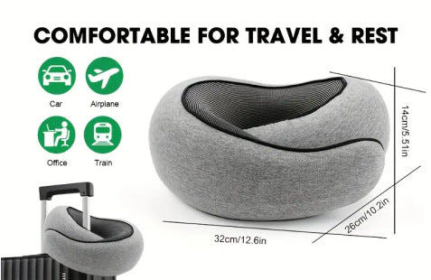 Memory Foam Travel Neck Pillow 360 Support Adjustable Snail Shape Chin Rest for Long Haul Flights Car & Office Portable with Storage Bag (Grey)