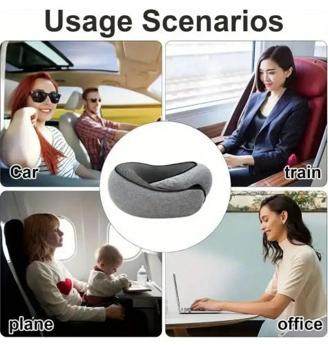Memory Foam Travel Neck Pillow 360 Support Adjustable Snail Shape Chin Rest for Long Haul Flights Car & Office Portable with Storage Bag (Grey)