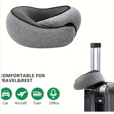 Memory Foam Travel Neck Pillow 360 Support Adjustable Snail Shape Chin Rest for Long Haul Flights Car & Office Portable with Storage Bag (Navy Blue)