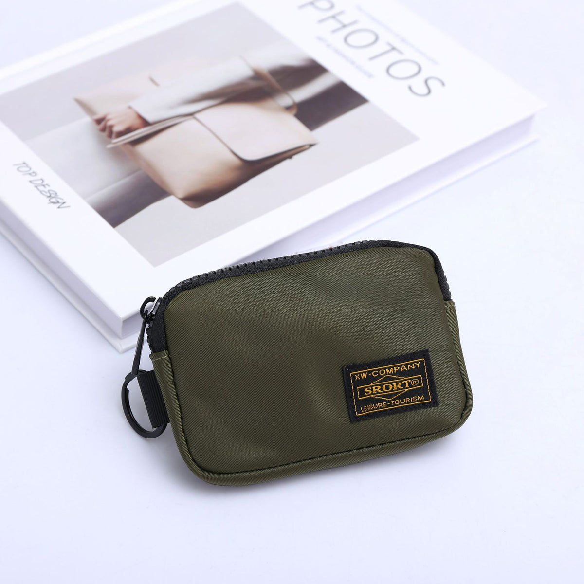 Small Nylon Coin Purse Zip Wallet Waterproof Mini Pouch Key Card Holder Lightweight EDC Organizer Army Green (12x9cm)