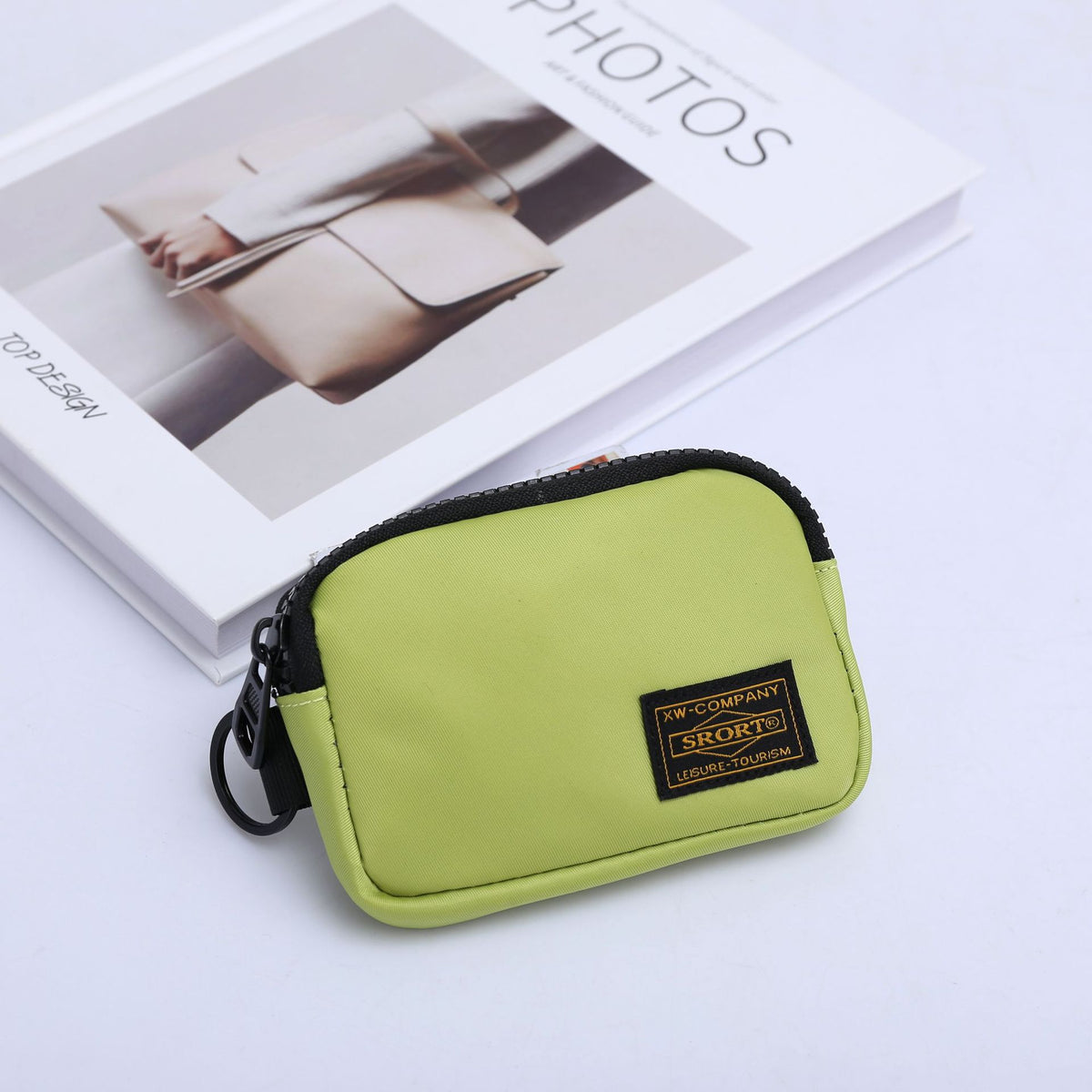 Small Nylon Coin Purse Zip Wallet Waterproof Mini Pouch Key Card Holder Lightweight EDC Organizer Green (12x9cm)