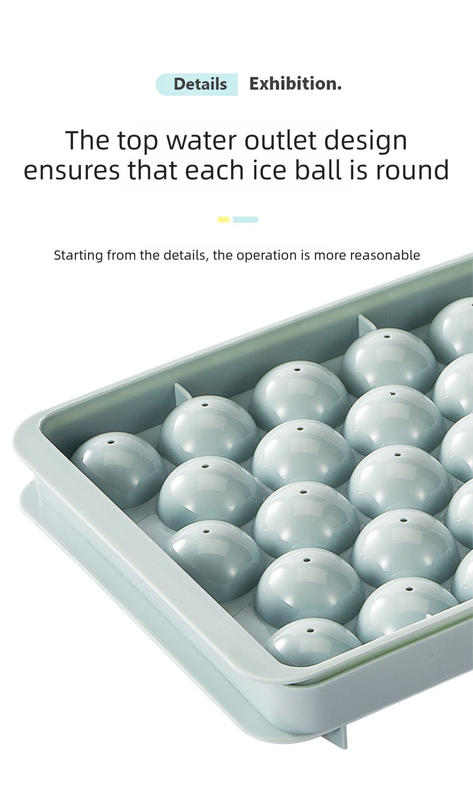 2 PCS Round Ice Cube Trays with Lids 33 Cavity Sphere Ice Ball Maker Mould Stackable Hard Plastic Easy Release for Cocktails Whiskey Blue