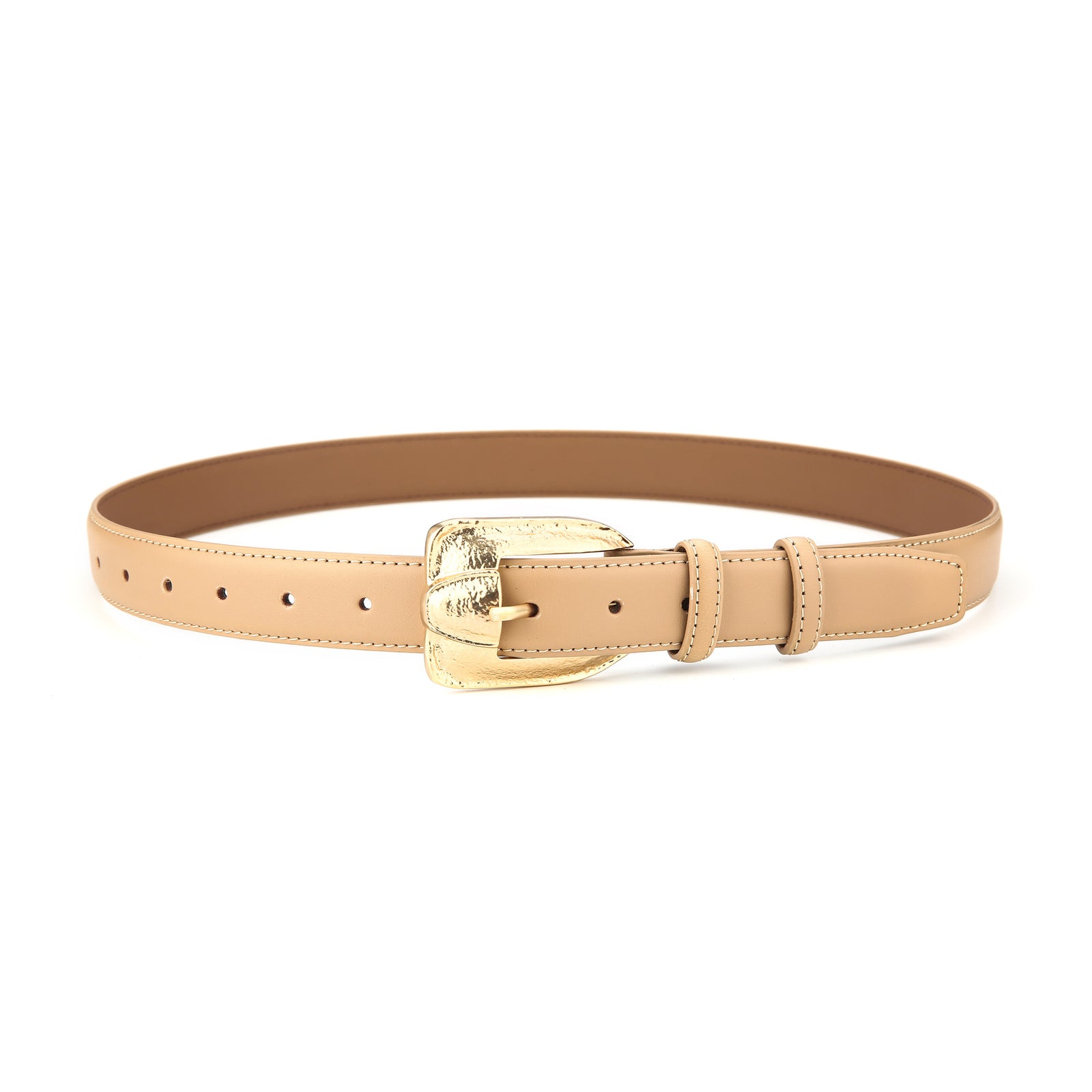 Womens Genuine Leather Belt Retro Gold Buckle Waist Belt for Jeans Dress Coat Fashion Split Cowhide Strap Khaki 105cm