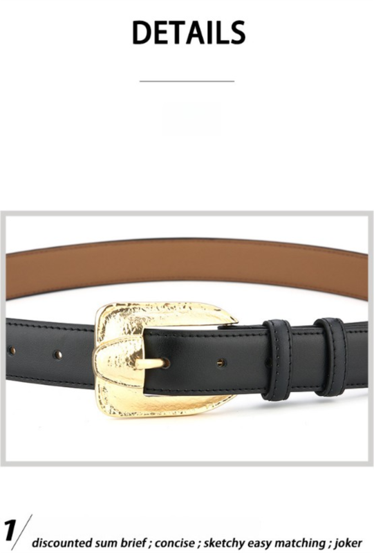 Womens Genuine Leather Belt Retro Gold Buckle Waist Belt for Jeans Dress Coat Fashion Split Cowhide Strap Black 105cm