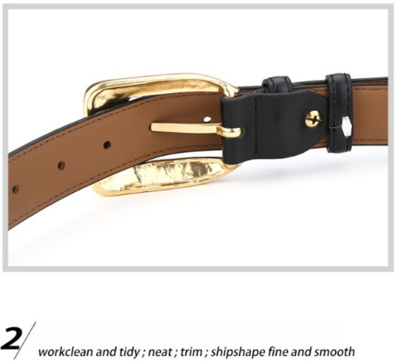 Womens Genuine Leather Belt Retro Gold Buckle Waist Belt for Jeans Dress Coat Fashion Split Cowhide Strap Black 105cm