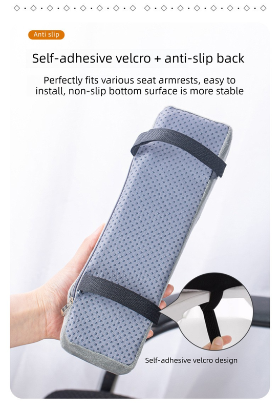 A pair of Ergonomic Chair Armrest Pads High Density Foam Elbow Support Cushion Grey Curved Design for Office & Gaming Chairs Relief Pressure Non-Slip Cover