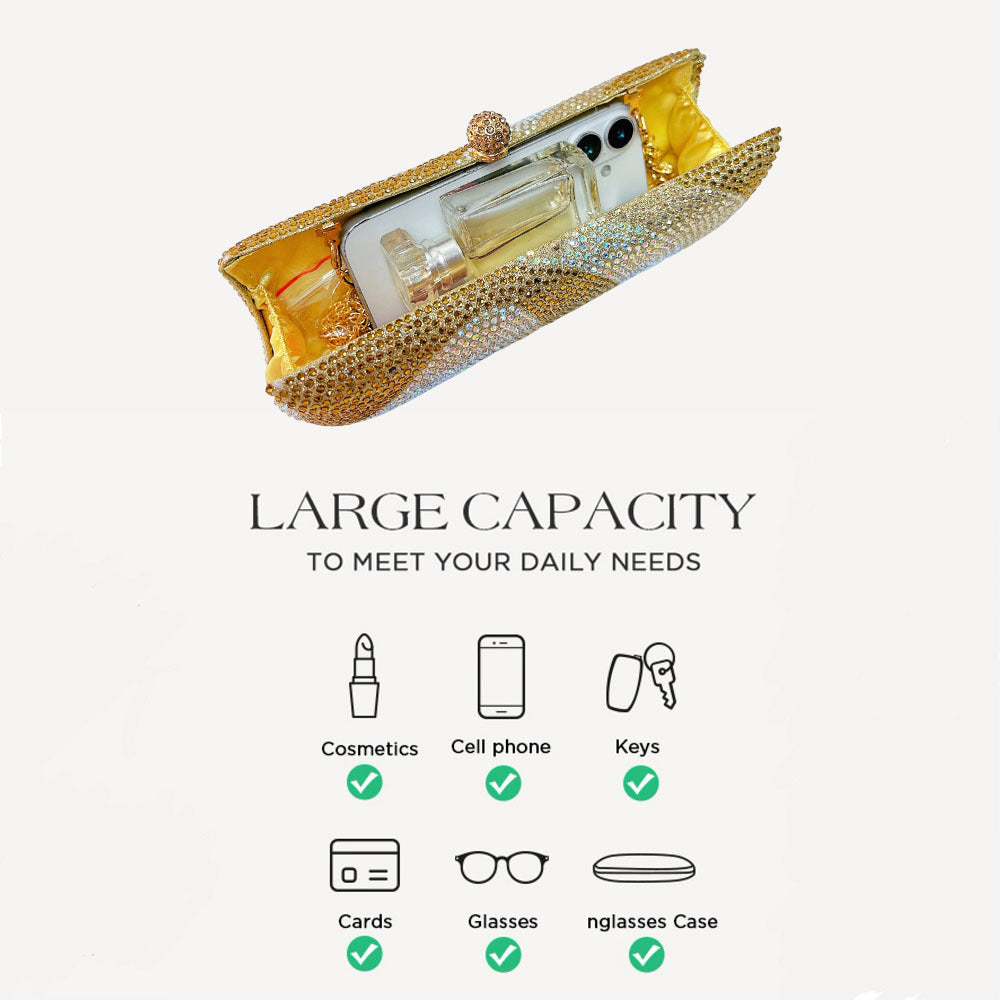 Luxury Rose Red Crystal Evening Clutch Bag Gradient Rhinestone Hard Case Purse with Detachable Chain for Wedding Prom Cocktail Party Fits Smartphone