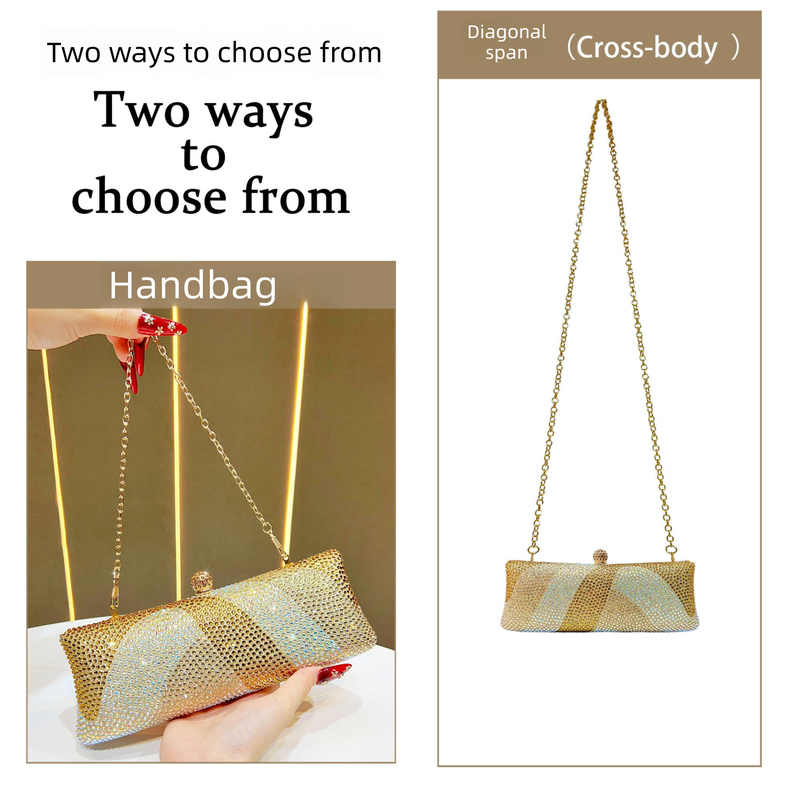 Luxury Rose Red Crystal Evening Clutch Bag Gradient Rhinestone Hard Case Purse with Detachable Chain for Wedding Prom Cocktail Party Fits Smartphone