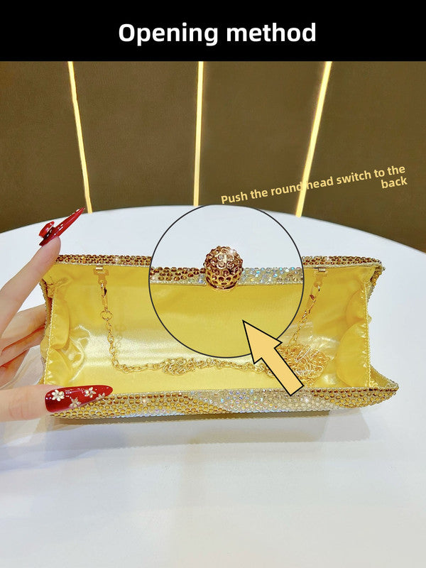 Luxury Rose Red Crystal Evening Clutch Bag Gradient Rhinestone Hard Case Purse with Detachable Chain for Wedding Prom Cocktail Party Fits Smartphone
