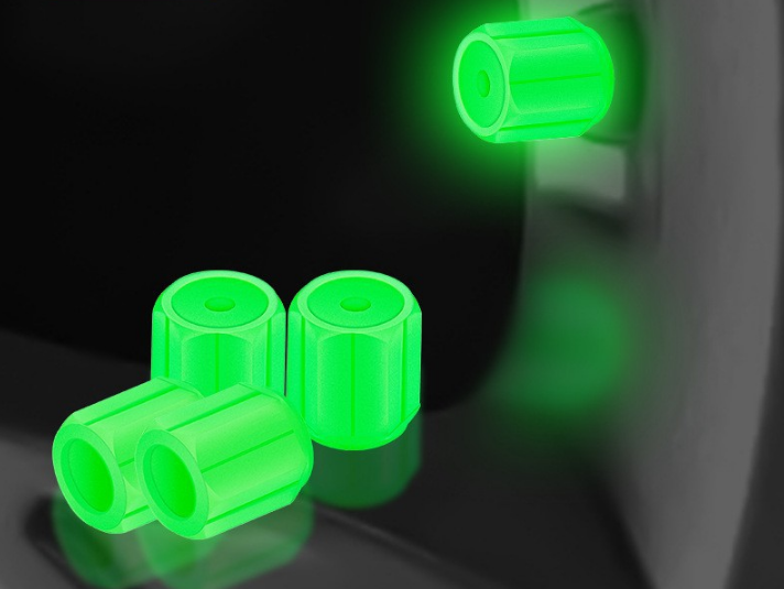 2 Packs of 4 Green Luminous Tyre Valve Caps Glow in The Dark Universal Wheel Air Dust Covers for Cars Bikes Motorcycles Scooters One-Piece Design