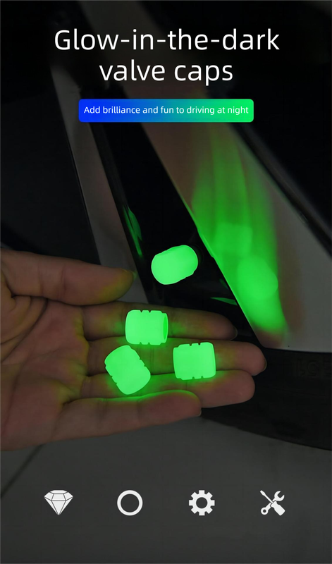 2 Packs of 4 Yellow Luminous Tyre Valve Caps Glow in The Dark Universal Wheel Air Dust Covers for Cars Bikes Motorcycles Scooters One-Piece Design