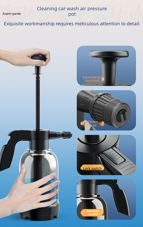 Black 2L Handheld Car Wash Foam Sprayer Pump Action Pressure Cannon with 2 Nozzles for Auto Detailing and Garden Watering Heavy Duty 55 Degree Fan Spray