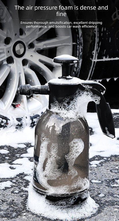 Black 2L Handheld Car Wash Foam Sprayer Pump Action Pressure Cannon with 2 Nozzles for Auto Detailing and Garden Watering Heavy Duty 55 Degree Fan Spray