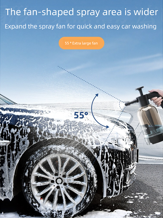 Black 2L Handheld Car Wash Foam Sprayer Pump Action Pressure Cannon with 2 Nozzles for Auto Detailing and Garden Watering Heavy Duty 55 Degree Fan Spray