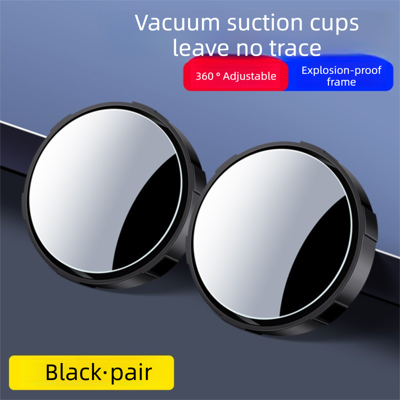 2Pcs Car Blind Spot Mirrors Suction Cup Vacuum Adsorption 360 Adjustable Round Rear View Convex Mirror Waterproof Black Frame for Cars SUVs