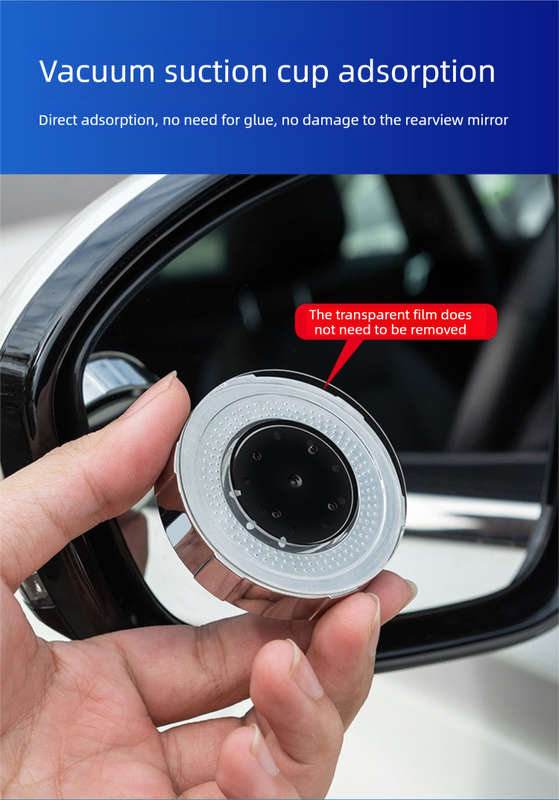 2Pcs Car Blind Spot Mirrors Suction Cup Vacuum Adsorption 360 Adjustable Round Rear View Convex Mirror Waterproof Black Frame for Cars SUVs